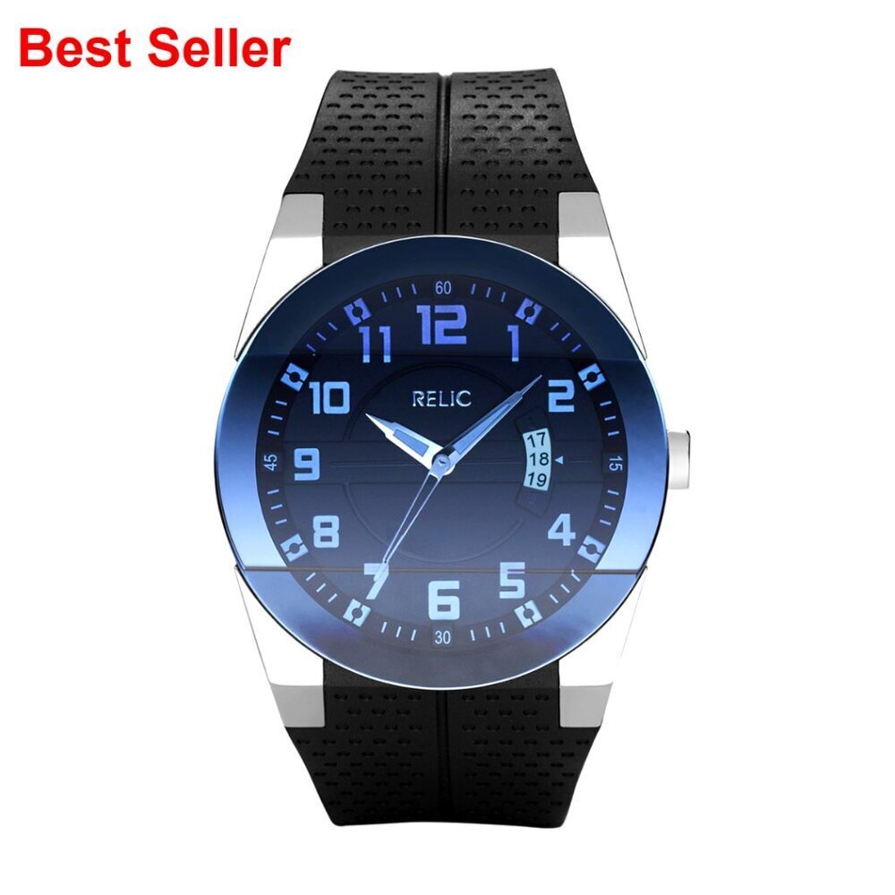 Stainless Steel and Black Silicone Band Watch with Glow In The Dark